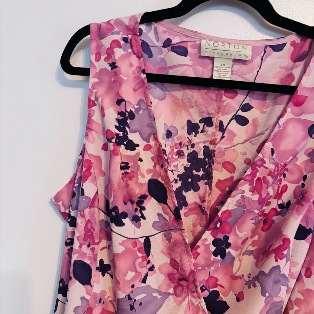 Norton pink sleeveless wrap dress floral print size 18 - Picture 2 of 4